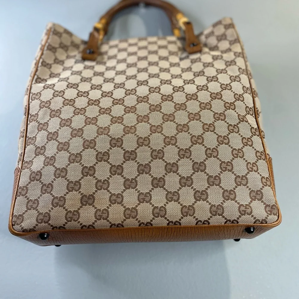Gucci Brown/Beige GG Canvas Tote with Bamboo-Style Handles - Picture 7 of 13